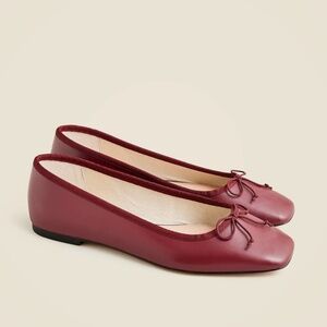 New J.CREW Sz 8.5 Quinn Square-Toe Ballet Flats Leather Midnight Burgundy BX873